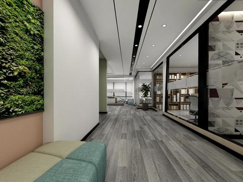  现代办公空间区域全景3d模型 