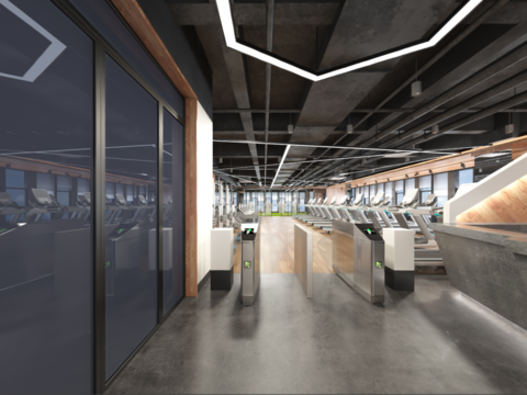  工业风健身房全景3d模型 