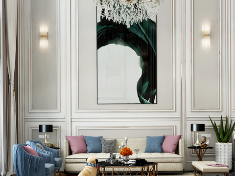  简美别墅客厅VR全景3d模型 