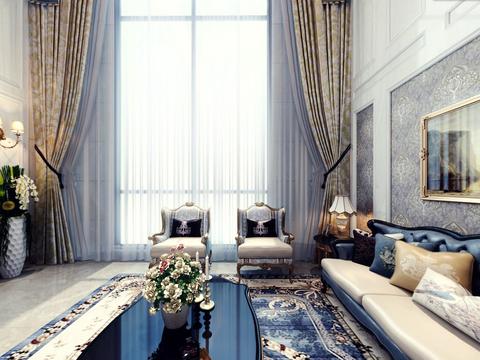  欧式别墅客厅餐厅vr全景3d模型 