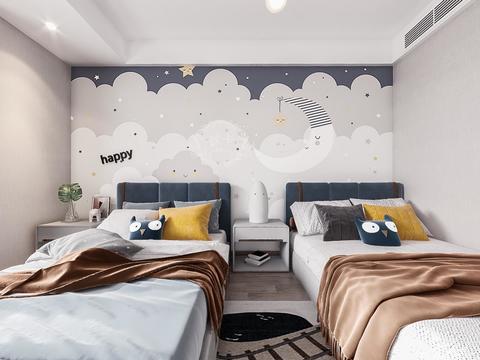  现代儿童房双床房vr全景3d模型 