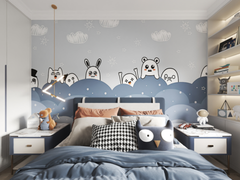  现代男孩房儿童房vr全景3d模型 