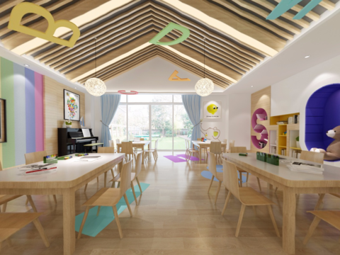  现代幼儿园英语教室全景3D模型 