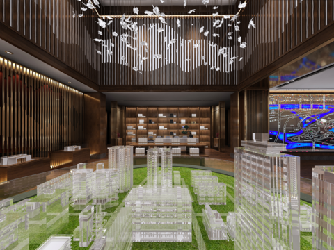  新中式售楼处大堂3D模型 