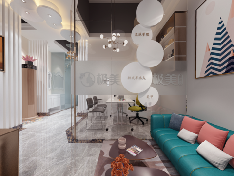  现代网红美容店全景3d模型 