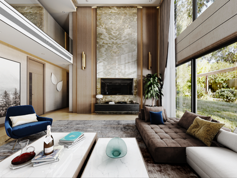  现代别墅客厅全景3d模型 