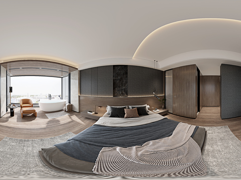 现代酒店客房 大床房cr全景3d模型 
