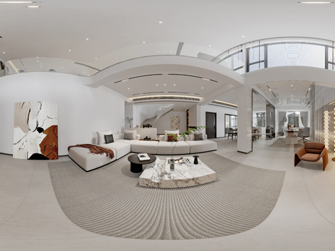  现代别墅客厅 别墅大堂vr全景3d模型 