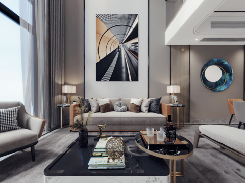  现代别墅客厅餐厅vr全景3d模型 