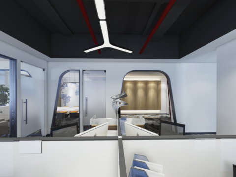  工业风办公室办公区全景3d模型 