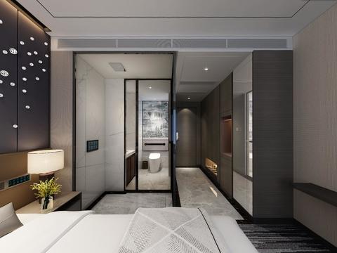  现代酒店客房卫生间全景3d模型 