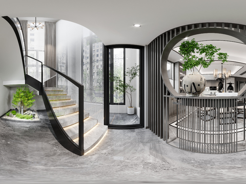  新中式楼梯间cr全景3d模型 