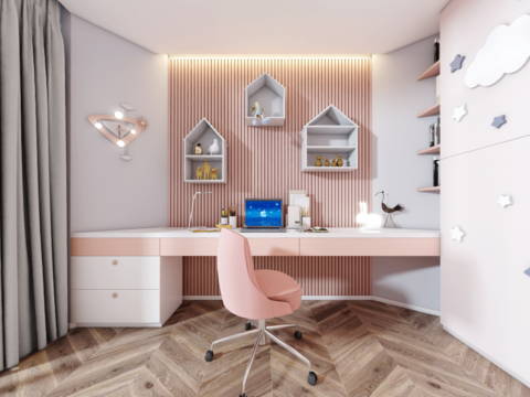  现代儿童房vr全景3d模型 