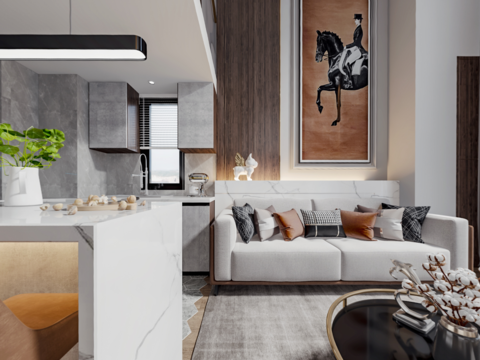  现代复式公寓客厅餐厅vr全景3d模型 