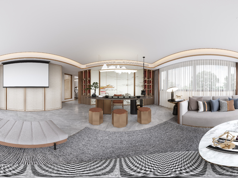  新中式茶室全景3d模型 