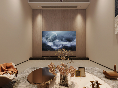  意式别墅 会客区 影音室cr全景3d模型 