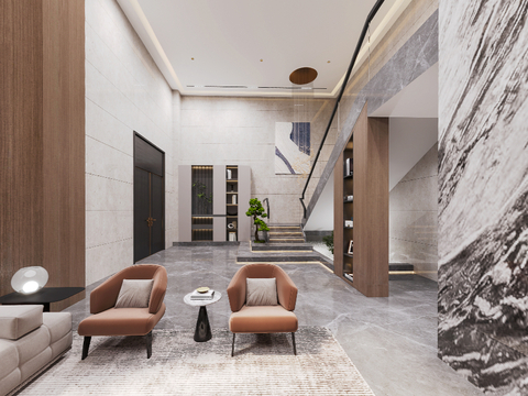  现代别墅客餐厅cr全景3d模型 