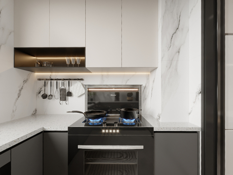  现代厨房cr全景3d模型 