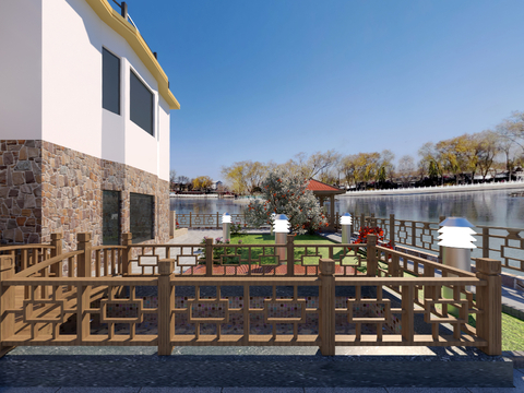  现代别墅庭园 花园景观vr全景3d模型 