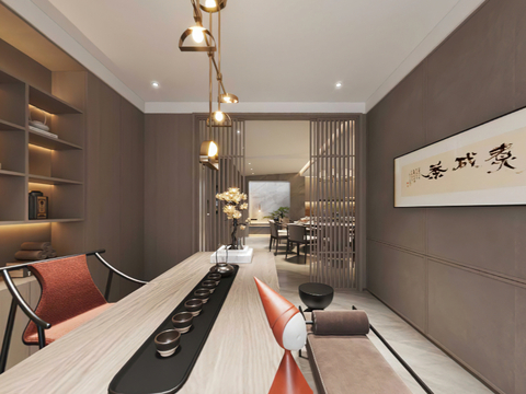  新中式茶室vr全景3d模型 