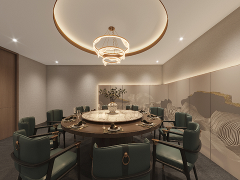 新中式饭店 餐厅包房cr全景3d模型