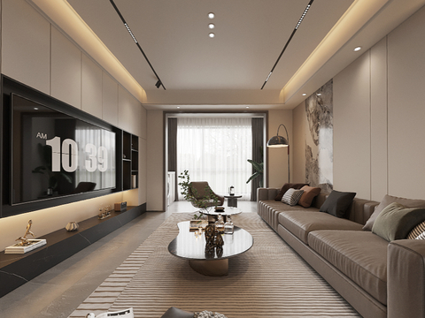  现代 客厅餐厅cr全景3d模型 
