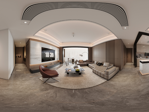  意式客餐厅全景  沙发组合 餐桌cr全景3d模型 