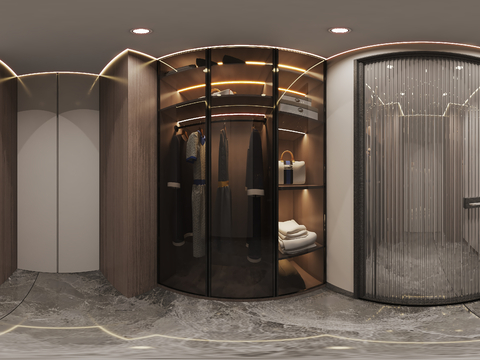  现代衣帽间全景3d模型 