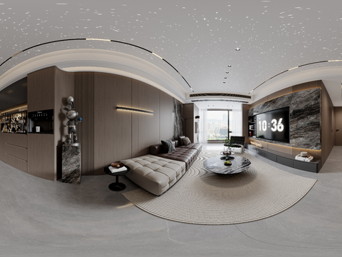  意式客餐厅全景 客厅 餐厅 挂画 吊灯 装饰柜cr全景3d模型 