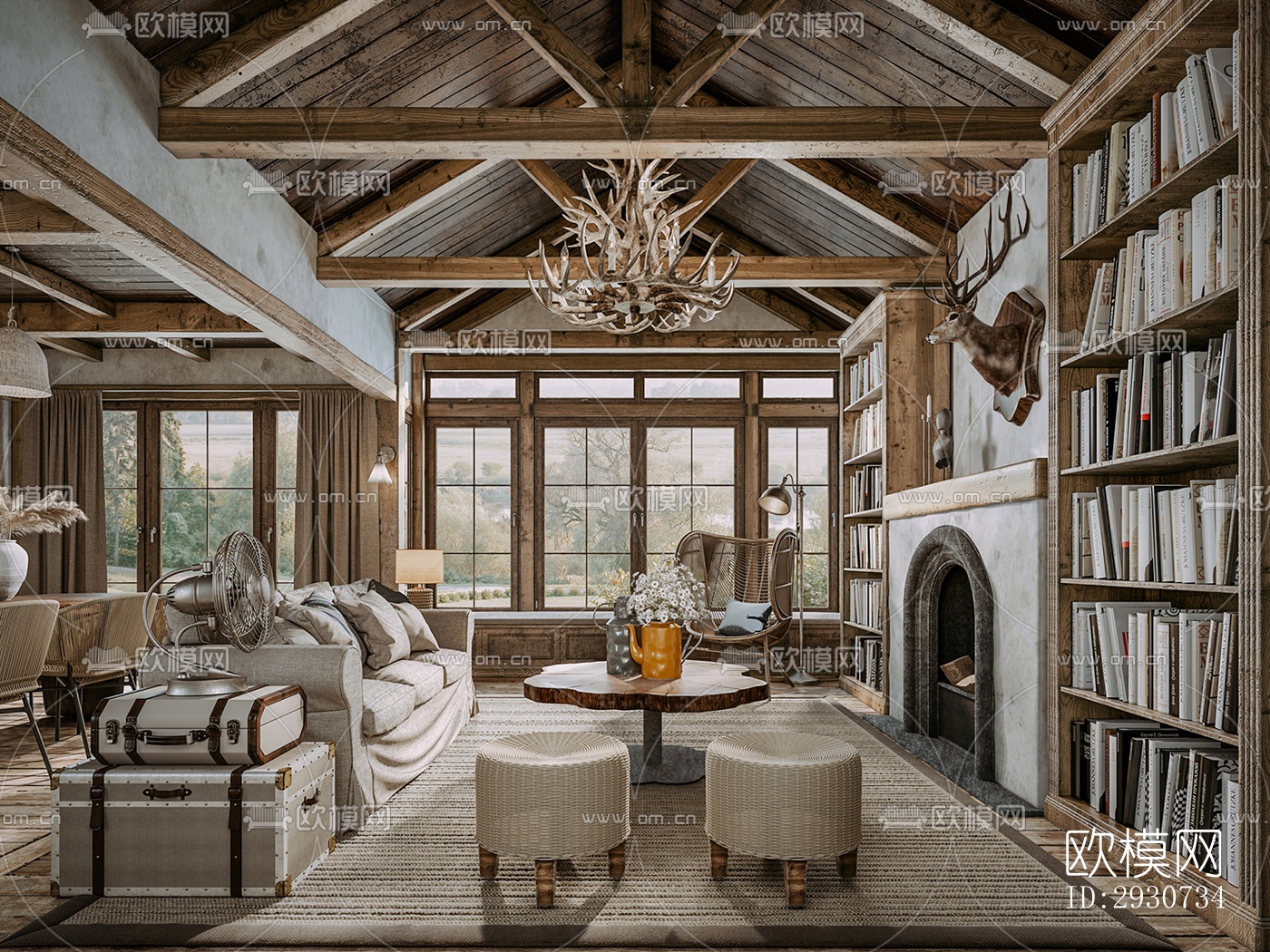 美式酒店民宿效果图下载（渲染图8）