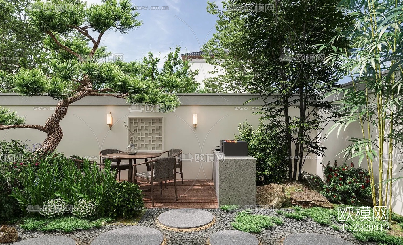 新中式居住景观效果图下载（渲染图5）