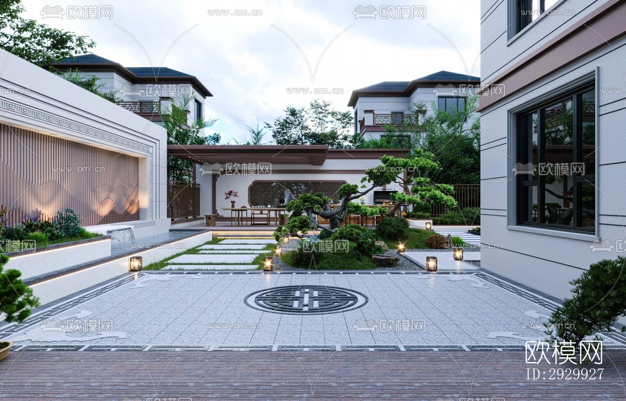 新中式居住景观效果图下载（渲染图3）