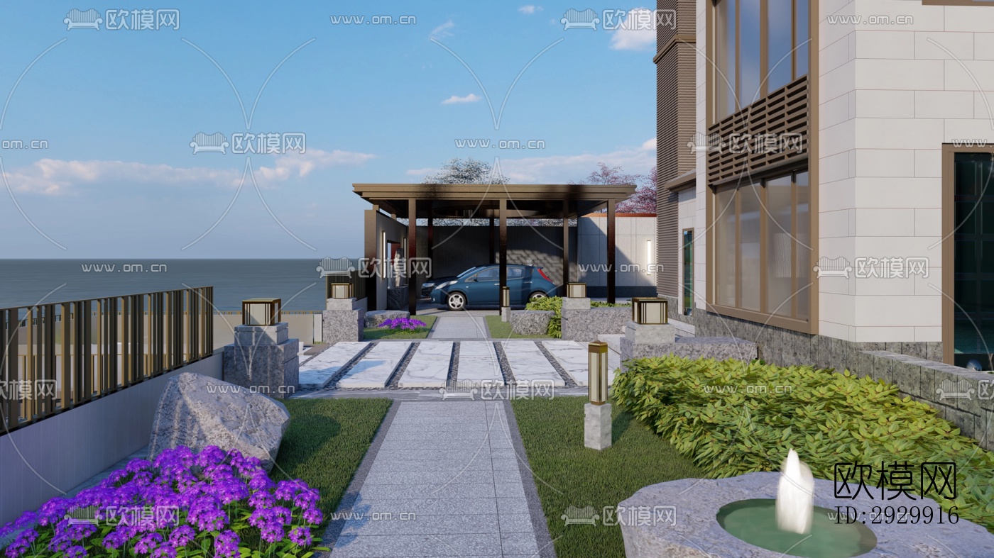 新中式居住景观效果图下载（渲染图12）