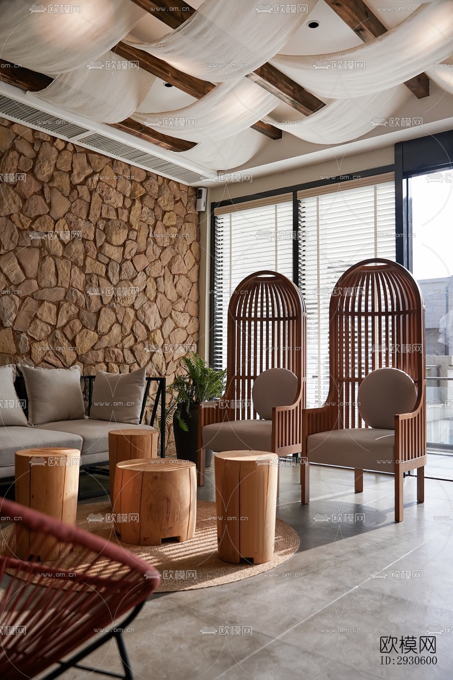 新中式酒店民宿效果图下载（渲染图4）