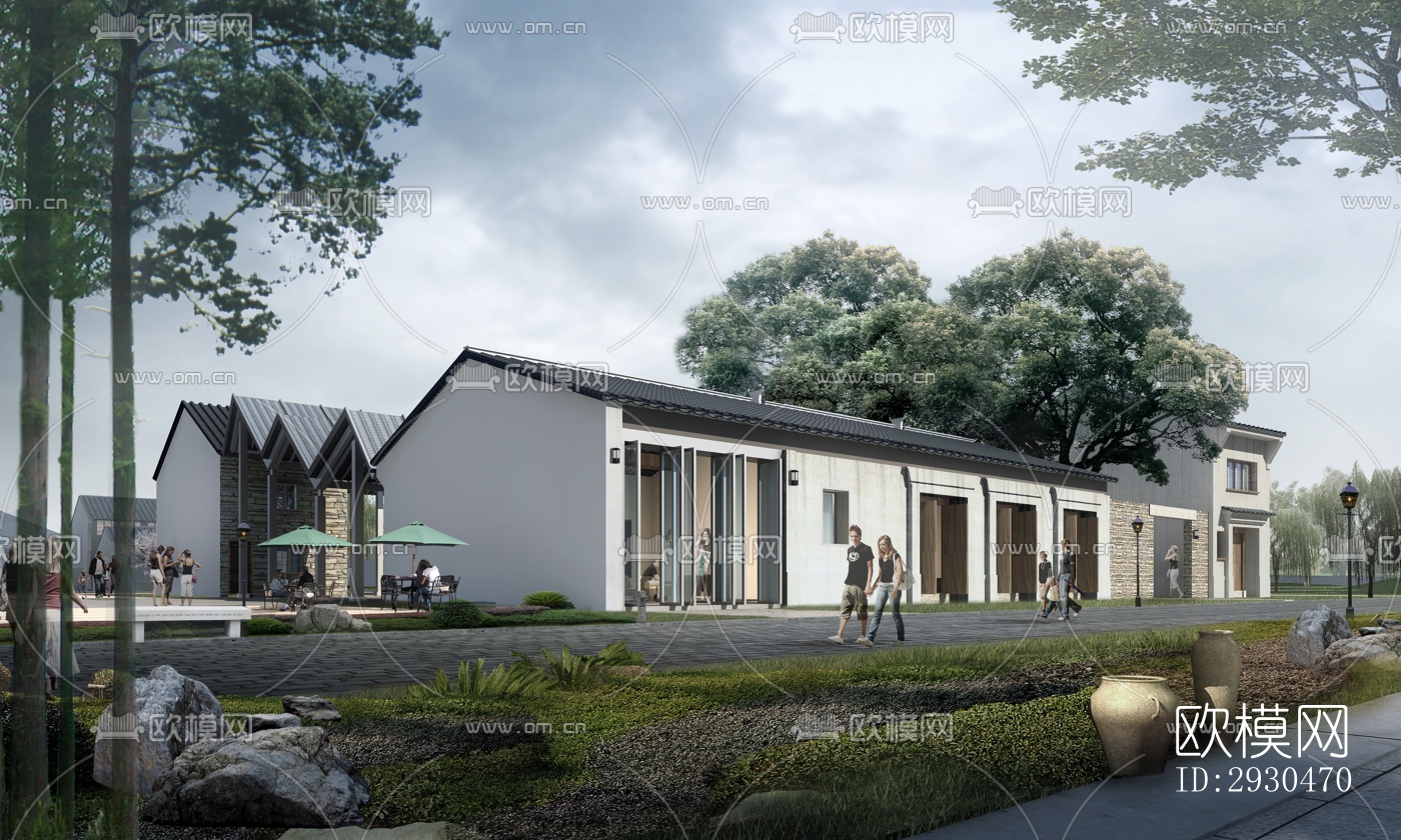 中式酒店民宿效果图下载