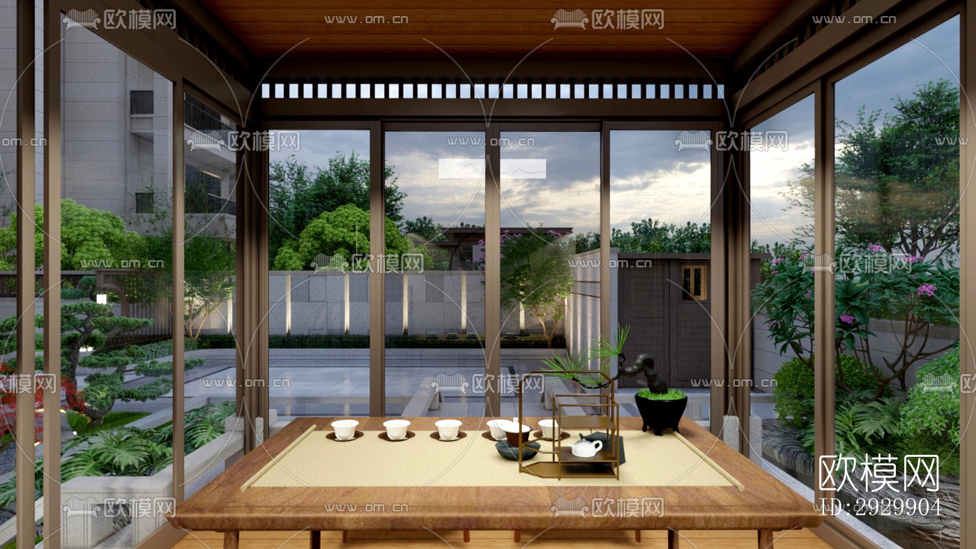 新中式居住景观效果图下载（渲染图6）