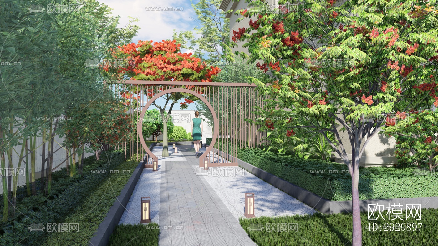 新中式居住景观效果图下载（渲染图3）