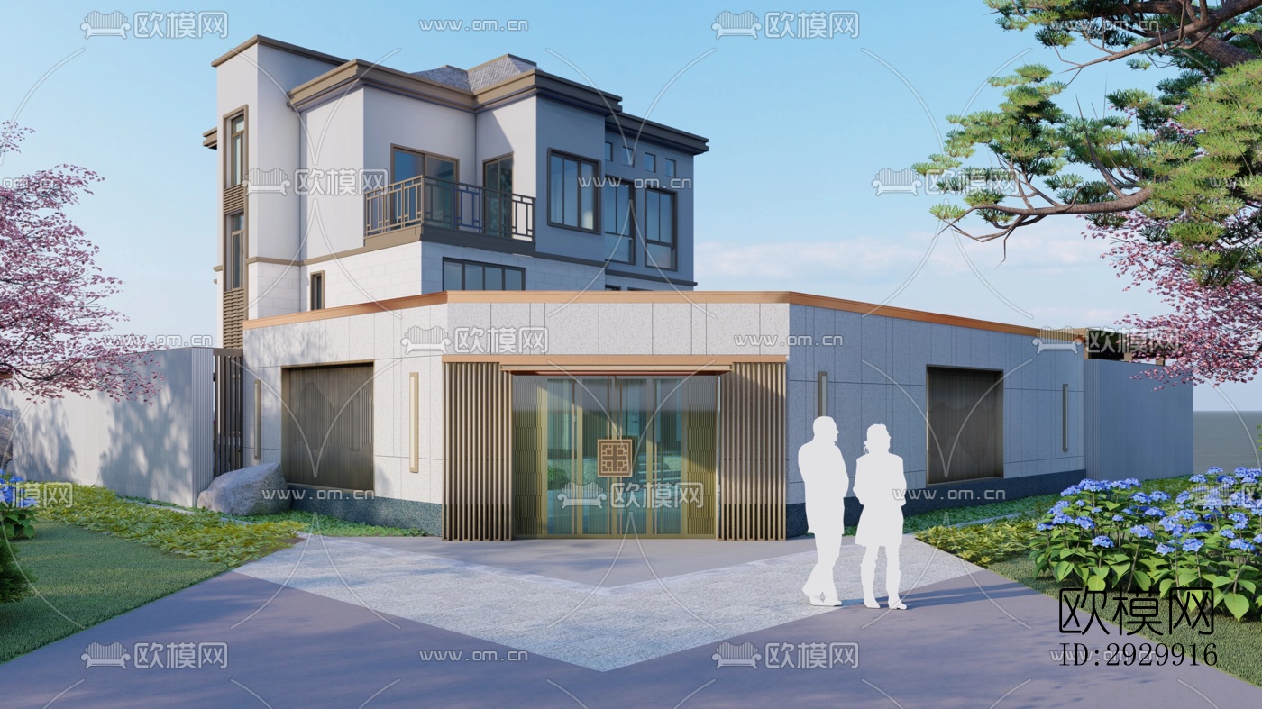 新中式居住景观效果图下载（渲染图5）