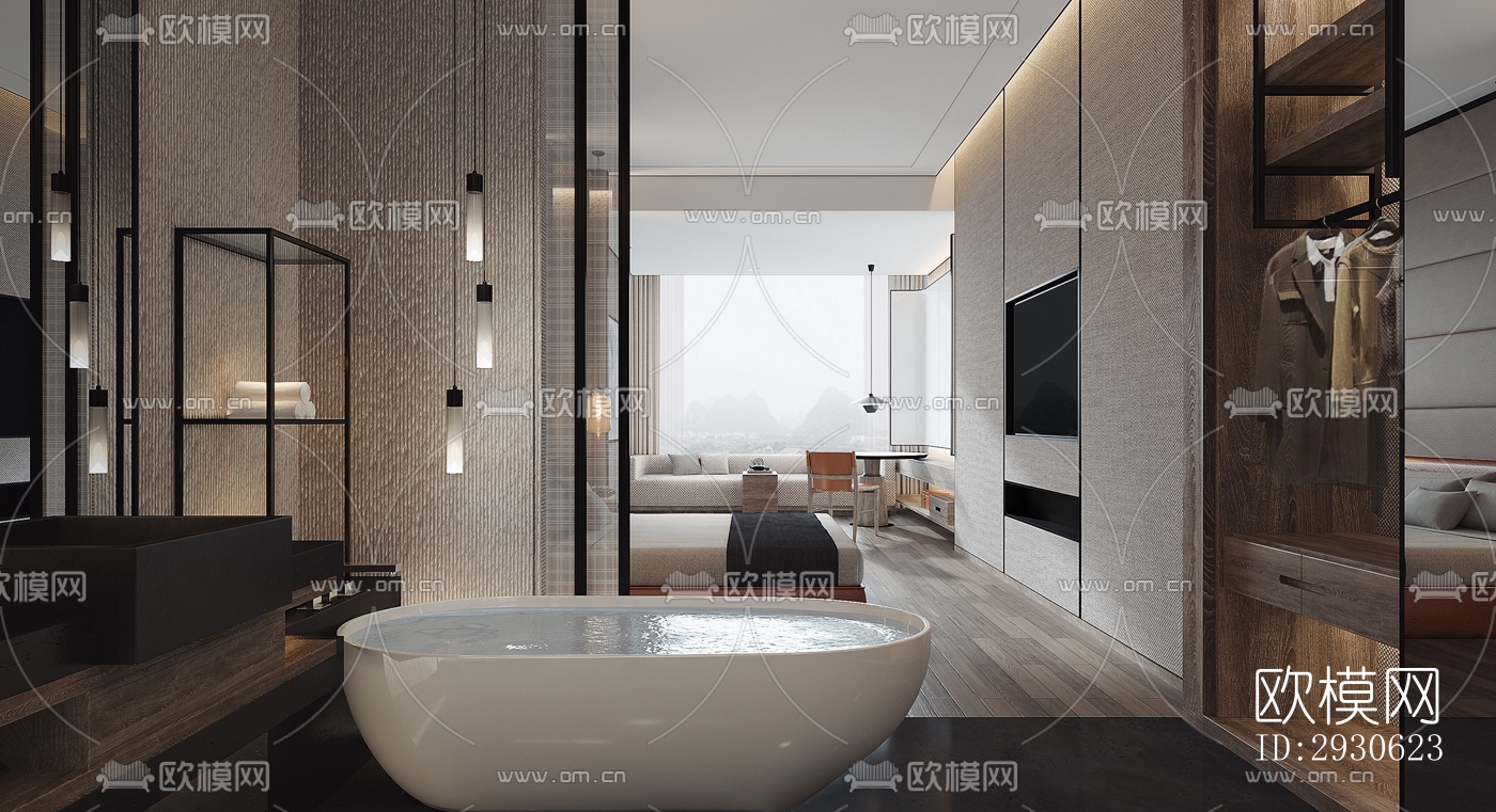 新中式酒店民宿效果图下载（渲染图10）