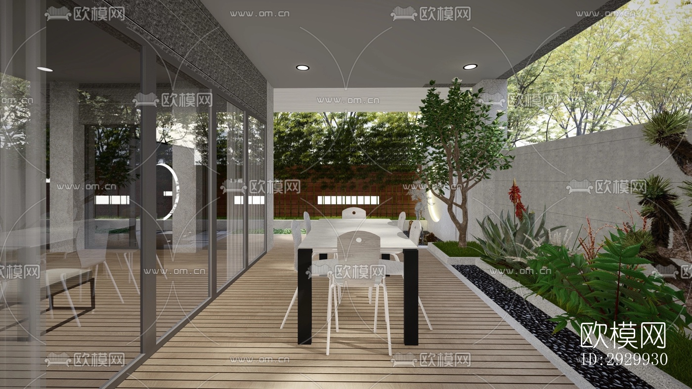 新中式居住景观效果图下载（渲染图4）