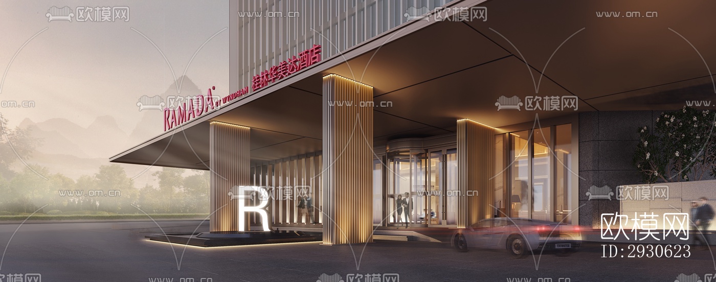 新中式酒店民宿效果图下载（渲染图3）