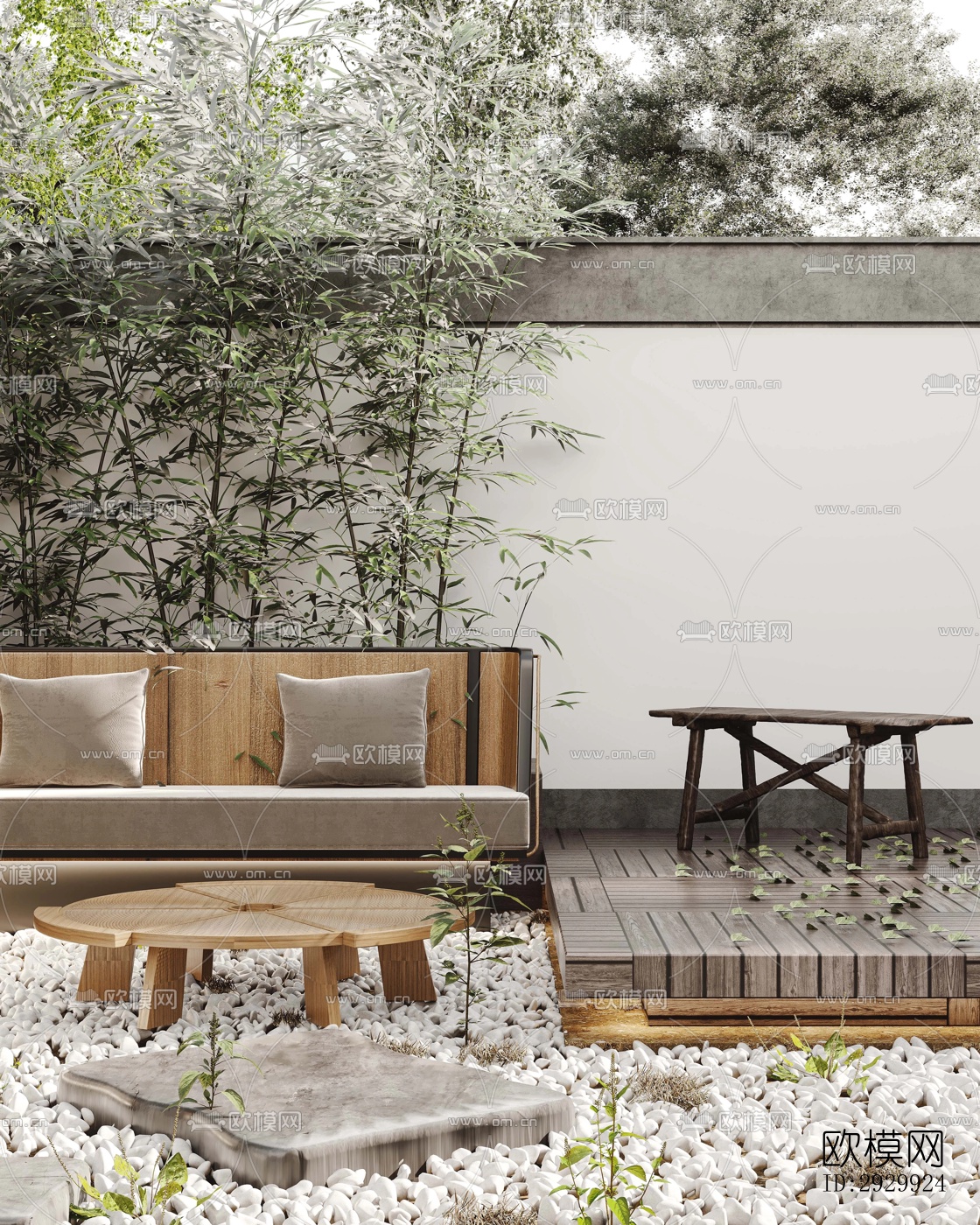 新中式居住景观效果图下载（渲染图9）