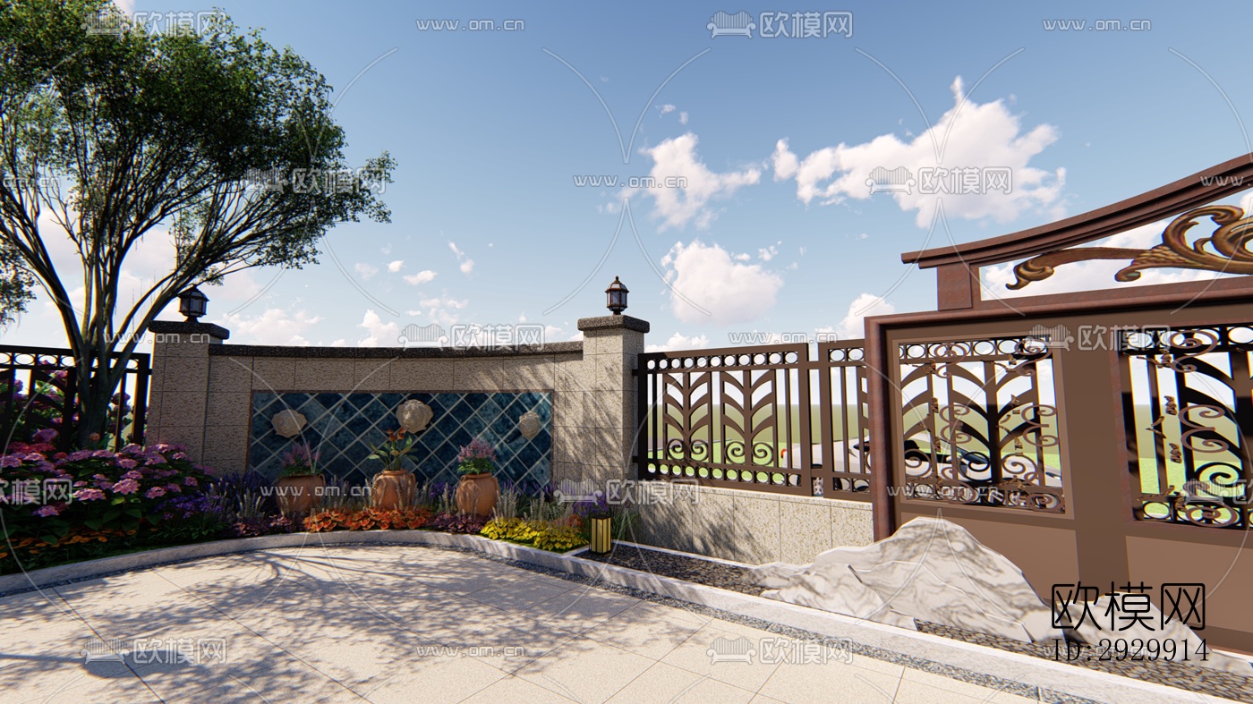 新中式居住景观效果图下载（渲染图3）