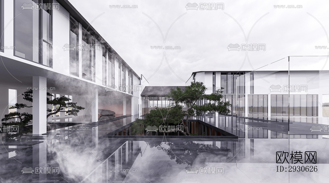 新中式酒店民宿效果图下载（渲染图2）