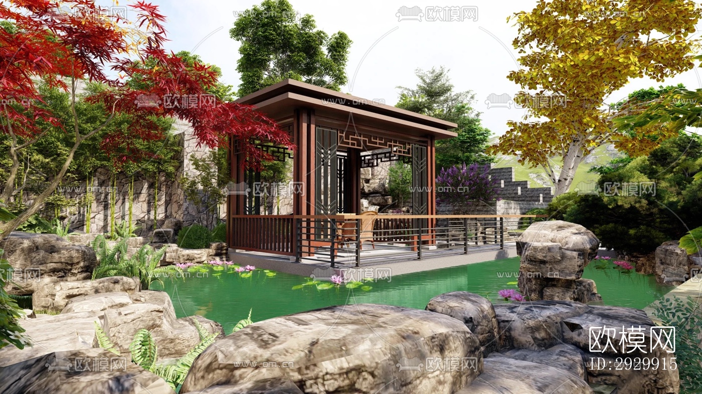 新中式居住景观效果图下载（渲染图6）