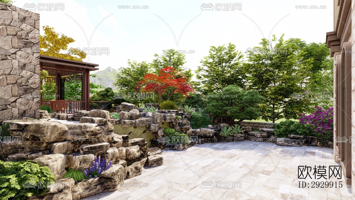 新中式居住景观效果图下载（渲染图3）