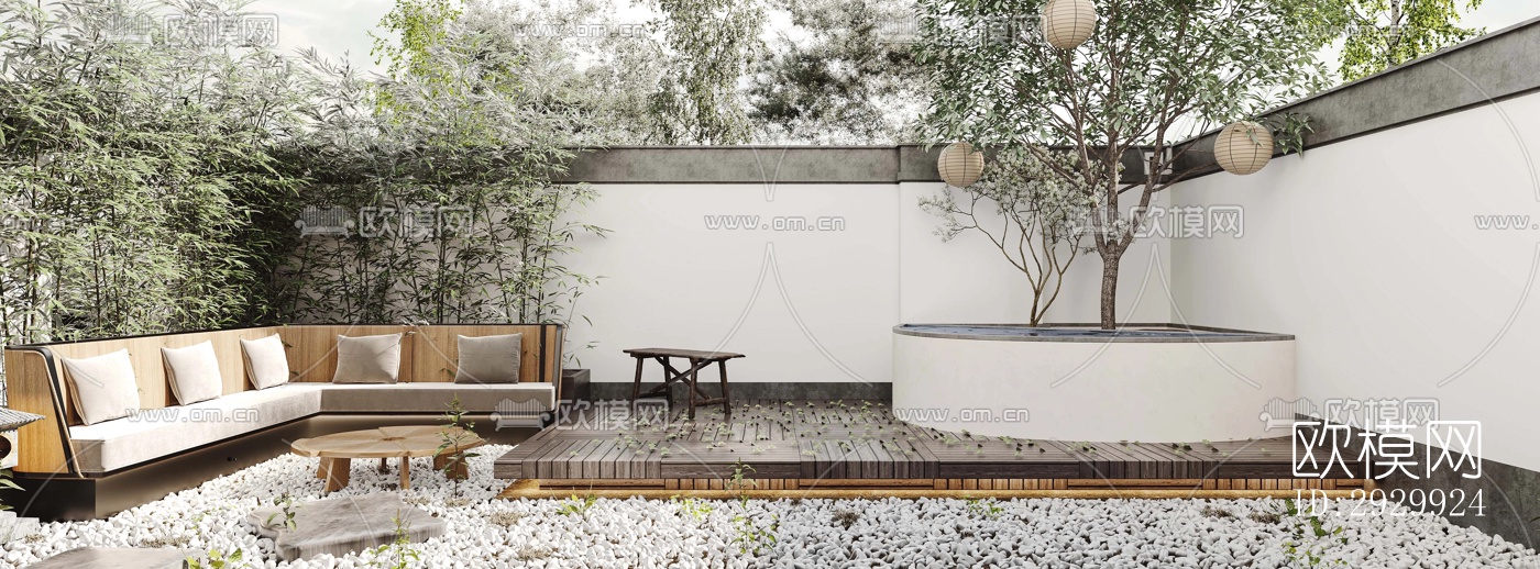 新中式居住景观效果图下载（渲染图7）