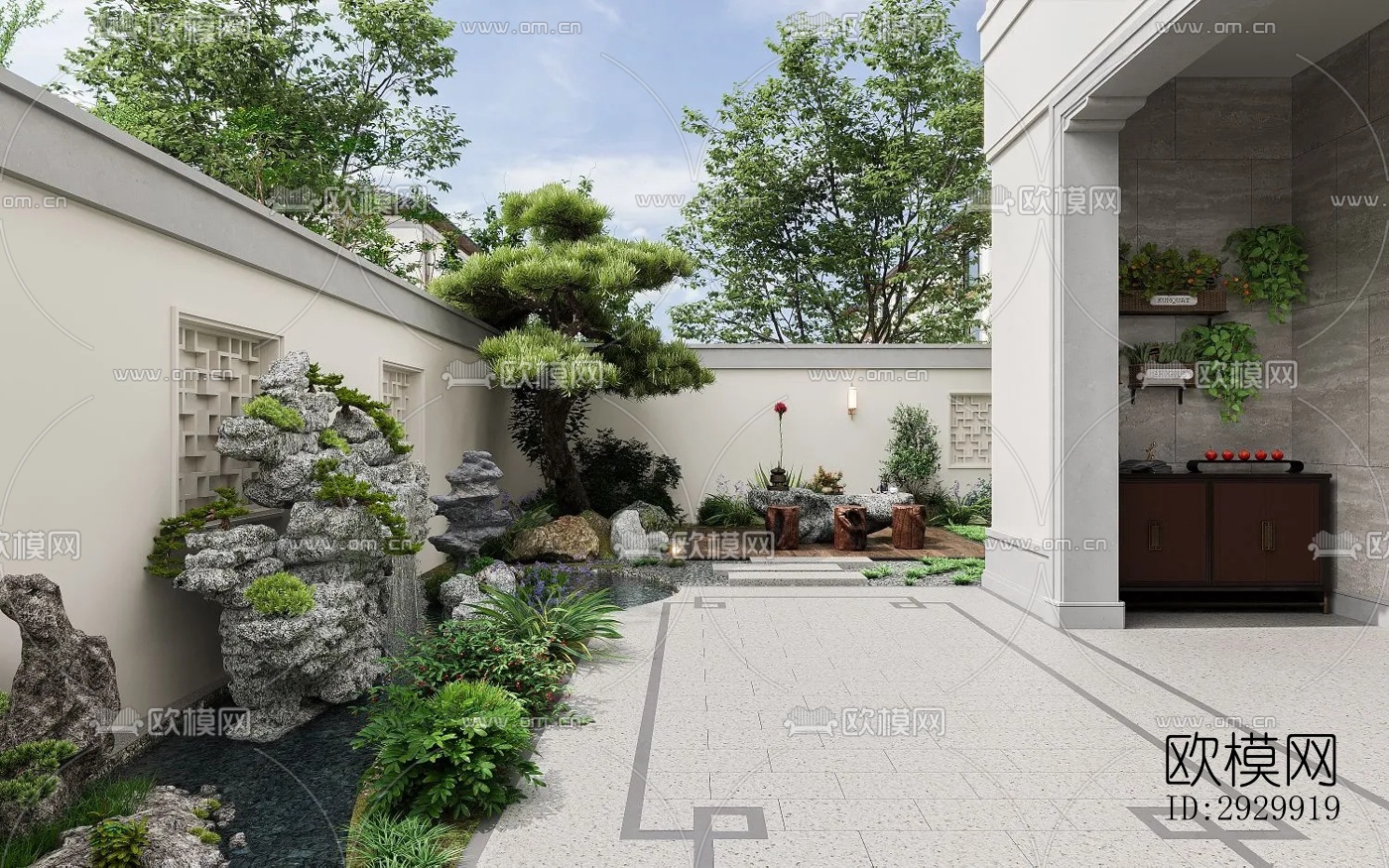 新中式居住景观效果图下载（渲染图1）