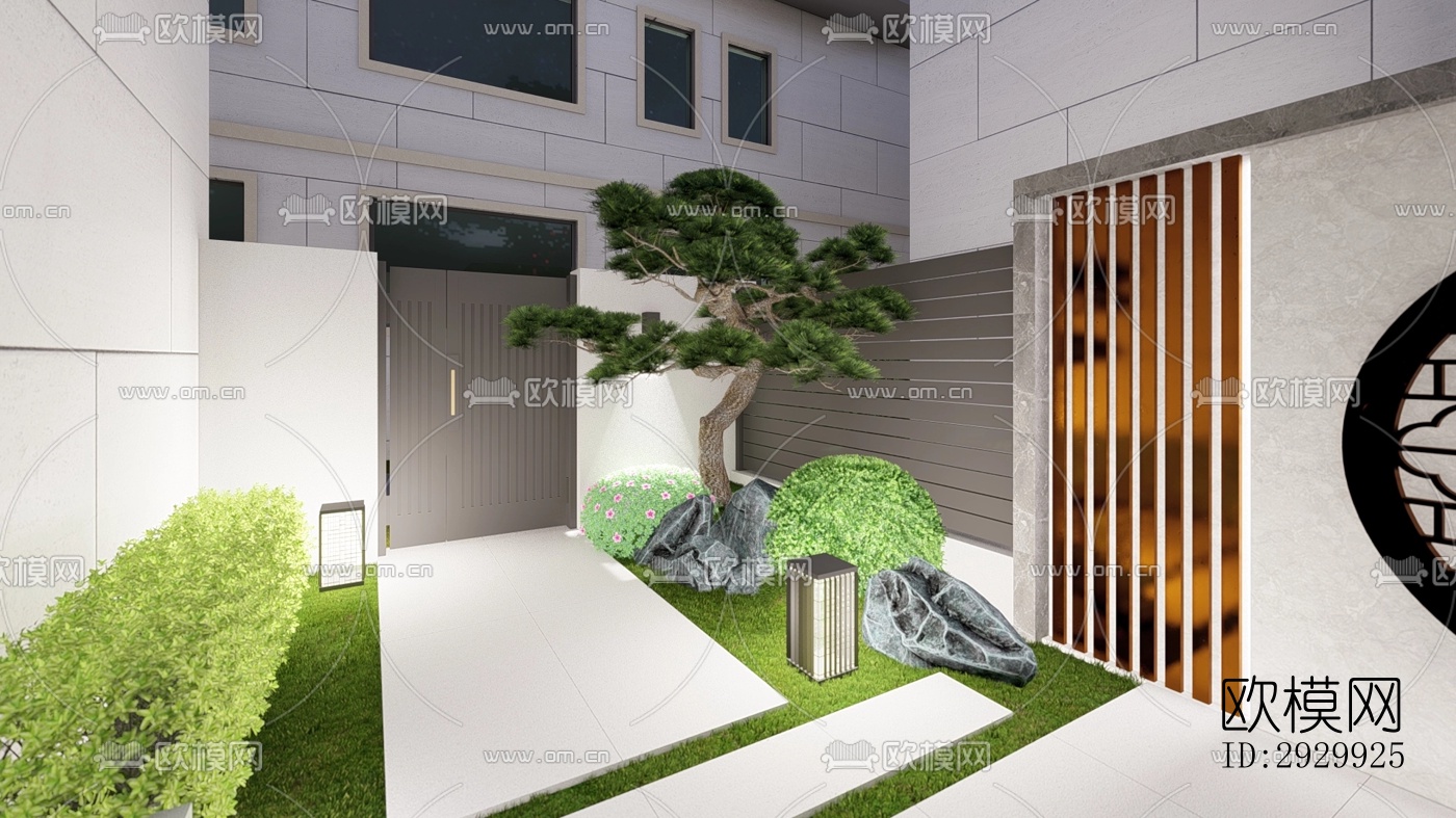 新中式居住景观效果图下载（渲染图7）