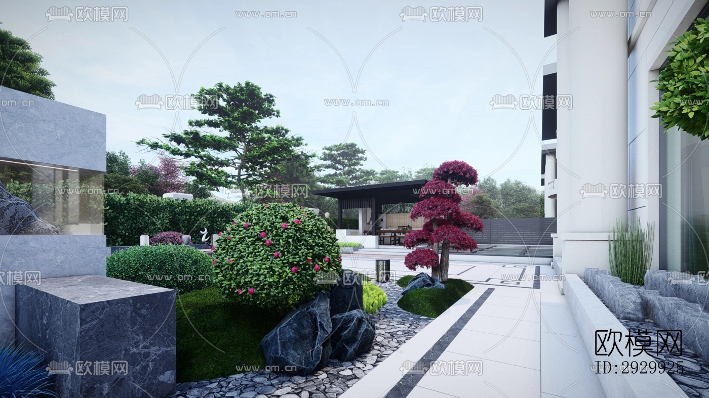 新中式居住景观效果图下载（渲染图12）